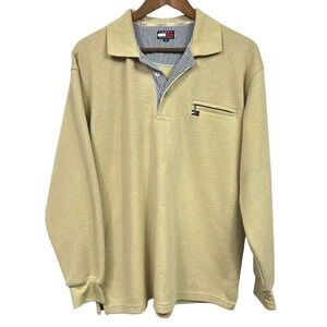 Tommy Hilfiger 1/4 Button Collared Neck Pullover Mens Size XL Beige